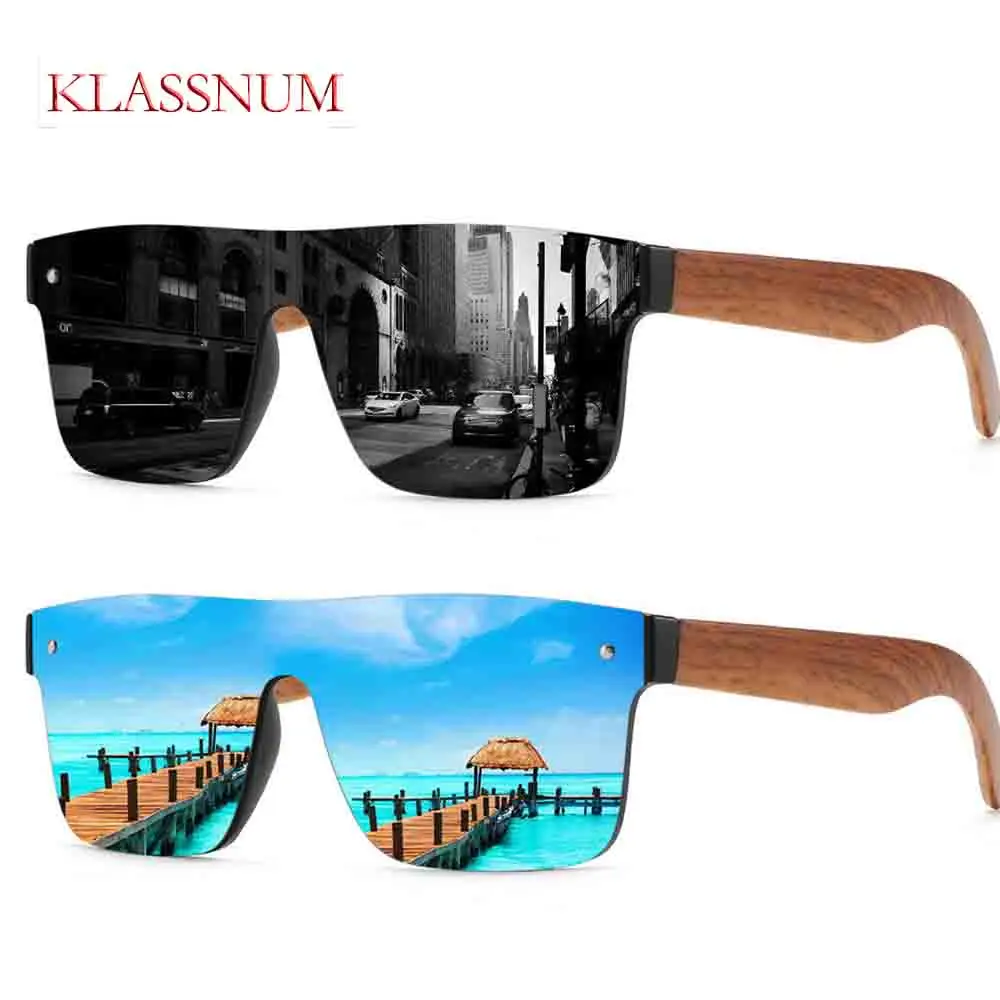 

KLASSNUM Fashion Polarized Sunglasses Men Women colorful Lens Shades Wood Grain Sunglasses UV400 Summer Beach Driving Eyewear