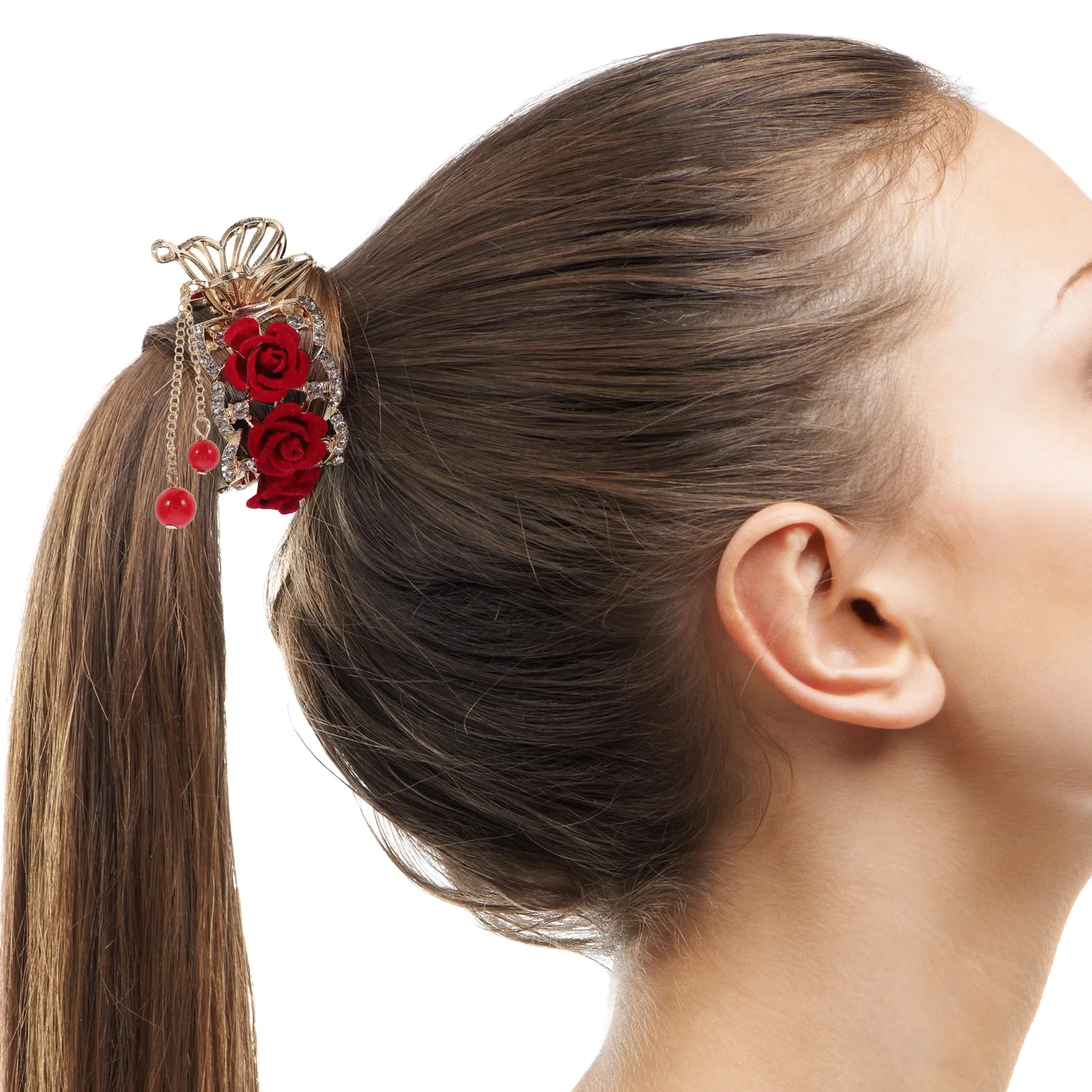 

3pcs Pearl Tassel Hair Claw Clips Women Floral Ponytail Holder Buckle Nonslip Alloy Claw Clip High Ponytails Lightweight Styling