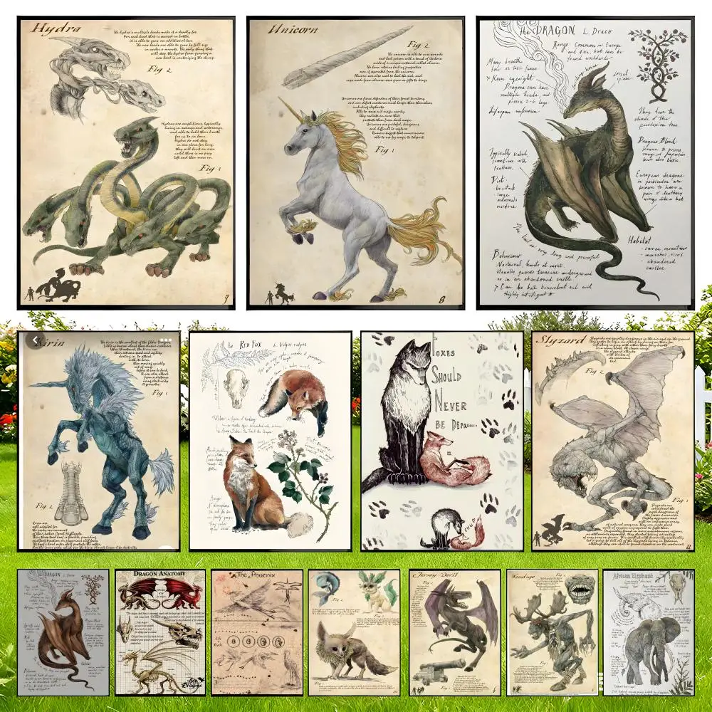 Natural Study Red FoxDragonElephant Poster Easy To Install Self Adhesive HD Wall Decor Waterproof Tear Resistant Home Bedroom