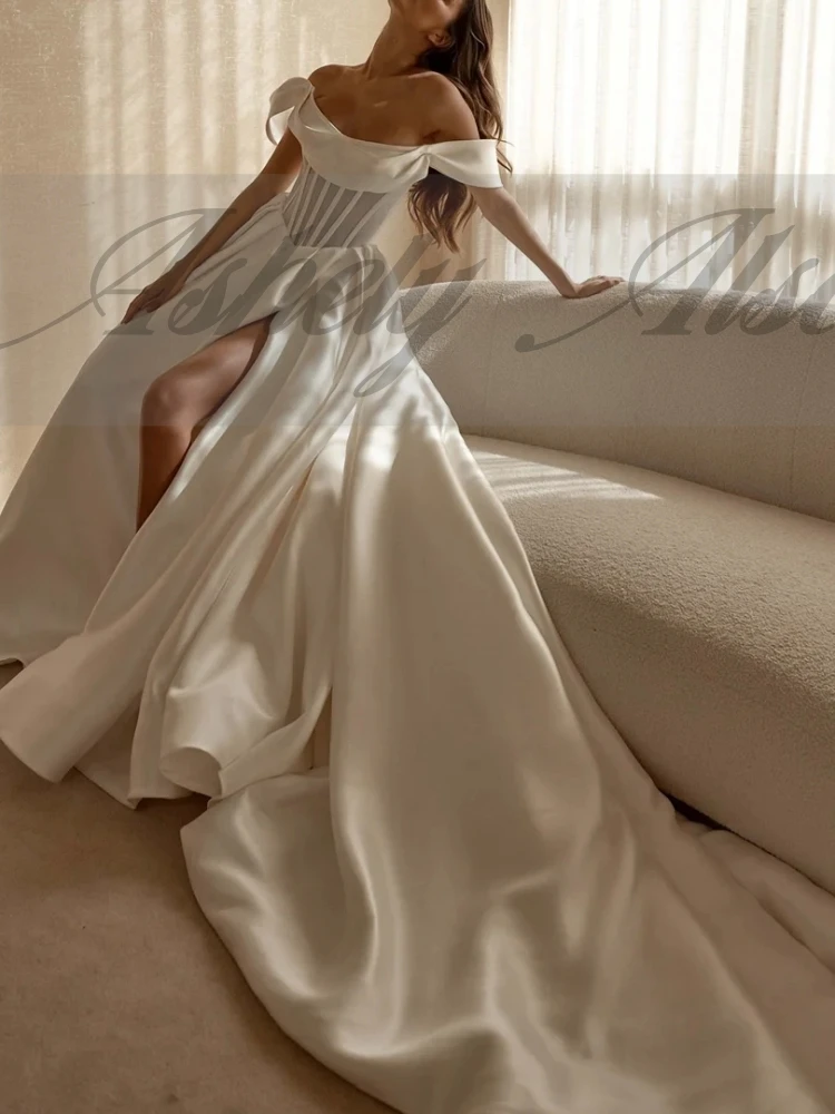 A2442 품질 흰색 여성 댄스 파티 드레스 긴 오프 어깨 섹시한 프론트 분할 웨딩 파티 특별 행사 착용 공식 맞춤형