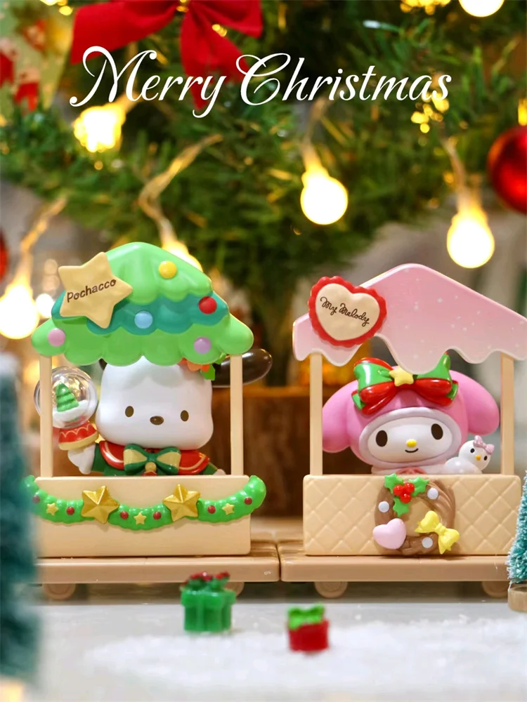 Neue genuien sanrio weihnachts markt serie blind box kuromi pochacco cinna moroll anime figuren kawaii mädchen weihnachts geschenk