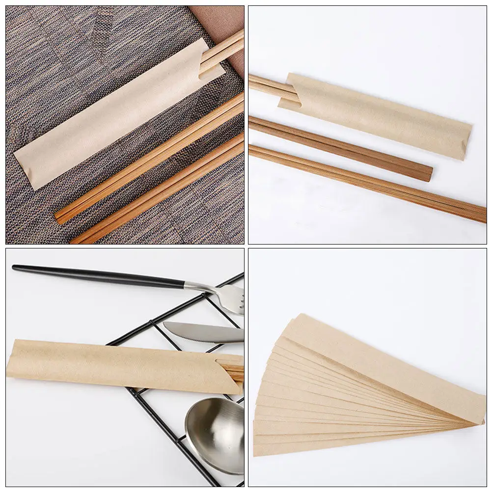 200 pcs Kraft Paper Chopstick Sleeves – Disposable Utensil Wraps for Restaurant, Takeout & Catering Supply