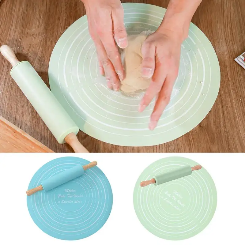 Silicone Rolling Pin And Baking Mat Nonstick Pin Dough Rollers Professional Dough Rolling Pins Set For Fondant Pasta Dough