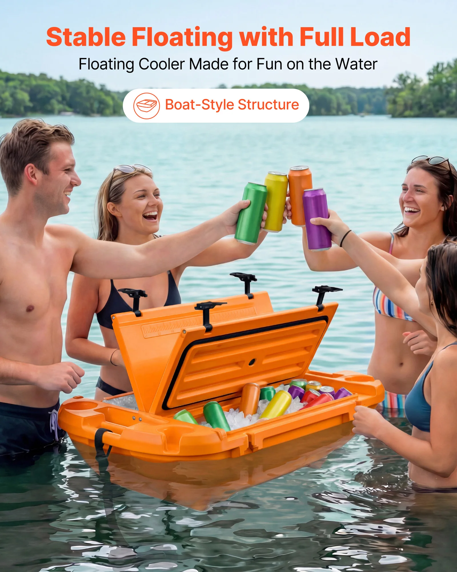 SucceBuy Floating Cooler 40QT Floating Ice Chest with Dry Storage &Tow Rope Premium LLDPE Amphibious Drink Cooler for Water Land