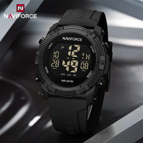 Relojes NAVIFORCE para hombre LCD Digital moda Casual fecha y semana alarma pantalla 3ATM impermeable correa de silicona reloj electrónico