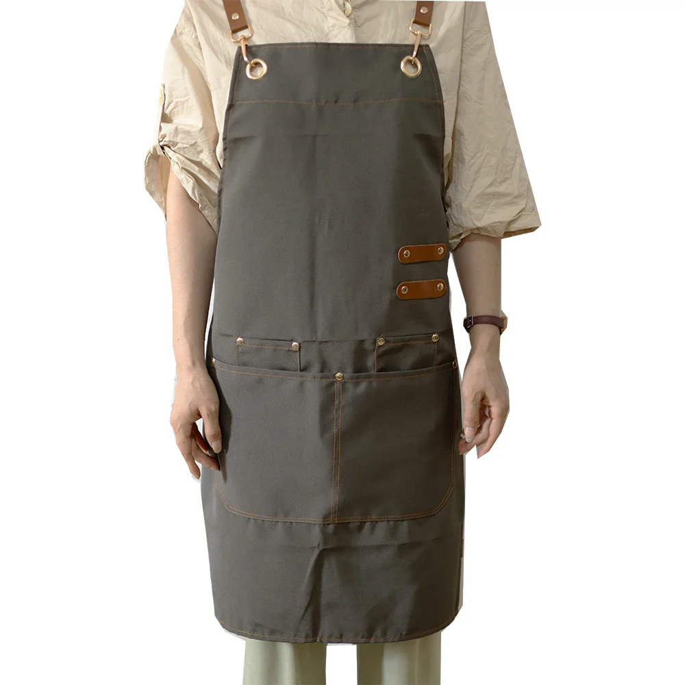 Waterproof Chef Apron,Cross Back Apron for Men Women with Adjustable Straps and Large Pockets,Canvas