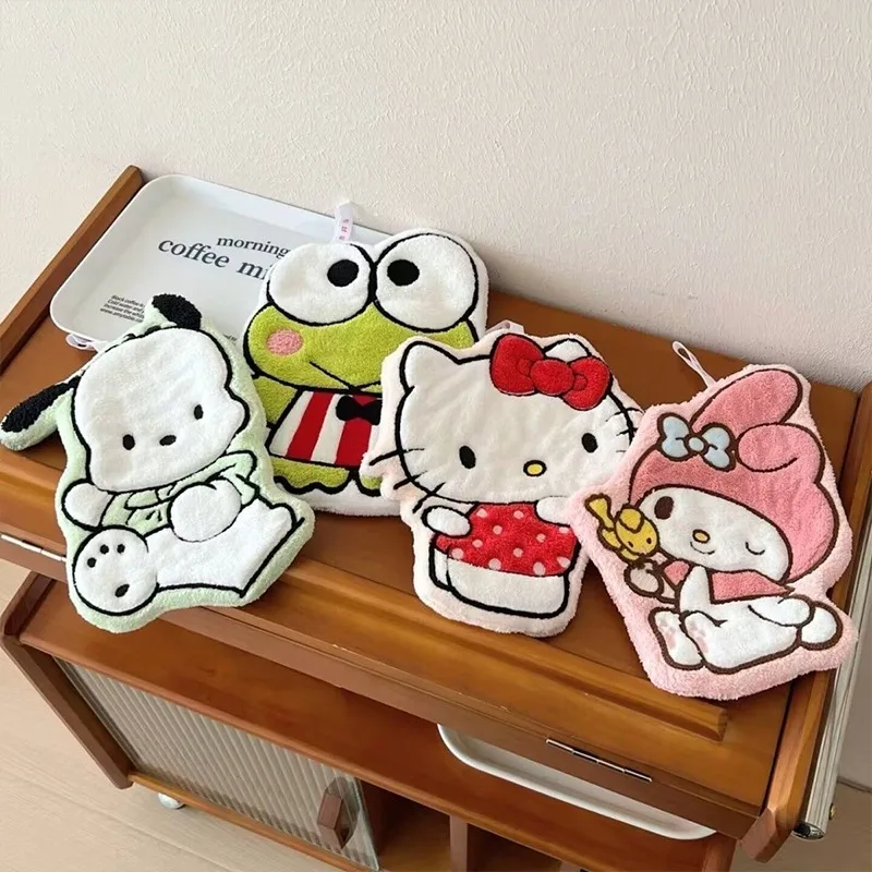 منشفة يد ماصة للرسوم المتحركة من الصوف المرجاني كاواي سانريو، منشفة معلقة ناعمة على شكل لطيف، عنصر صغير للحمام والمطبخ #2