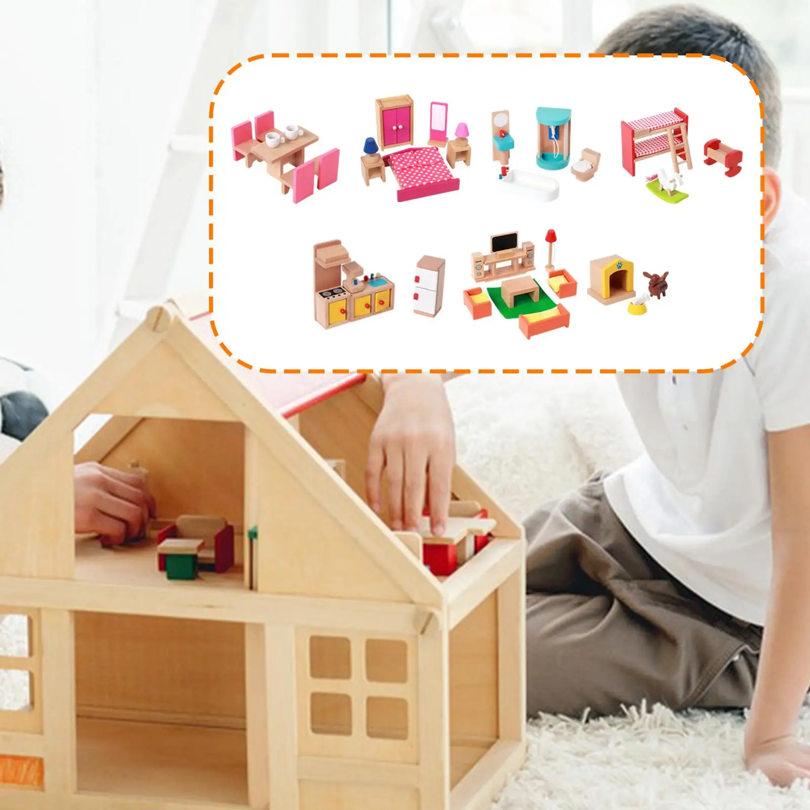 Wooden Dollhouse Furniture Decoration Wood Miniature Small People House Accessories