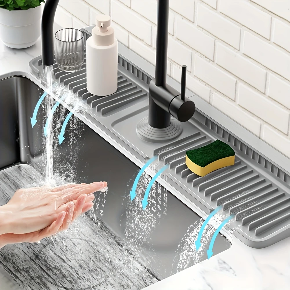 1Pc Faucet Splash Guard Pad — Anti-Slip Sink Drain Mat, Quick-Dry, Easy-Clean, for Single-Hole Faucets, Kitchen & Bathroom