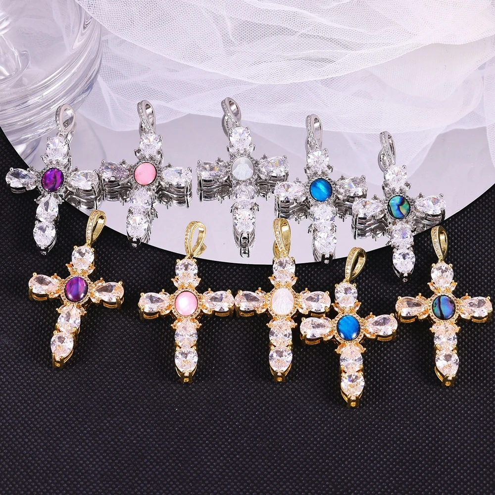 Juya 18K vergoldete kubische Zirkonia-Kreuzanhänger in großer Größe für orthodoxe katholische christliche DIY-Schmuckherstellung und religiöse Talismane – Detail 2