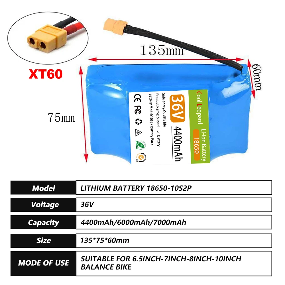 New 10S2P 18650 36V 4400mAh Lithium Battery Pack,for electric self-suction hoverboard unicycle Replacement Rechargeable Battery