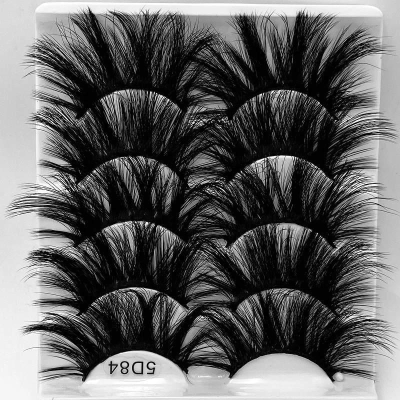 New 5 Pairs Mink Hair Lashes 25mm 5D Fluffy Soft Fals Eyelashes Natural Long Thick Eyelash extension Reusable Fake Lash make up