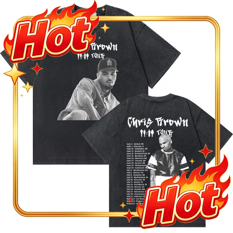 Custom Washed Vintage Rapper Chris Brown 11:11 Tour Print T Shirt Men Women Hip Hop Harajuku T-shirts Male Fashion Oversized Str