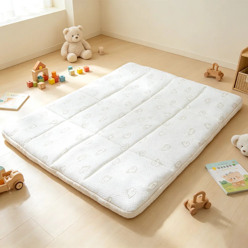 Baby Bear Thick Cooling Mattress, Foldable Kids Play Mat, Breathable Ice Silk Floor Game Mat