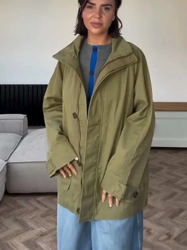 HH Donna Autunno Cappotti Casual Solido Colletto rovesciato Lace-Up Decorazione Tasche Bottone Moda donna Giacca a maniche lunghe 2025