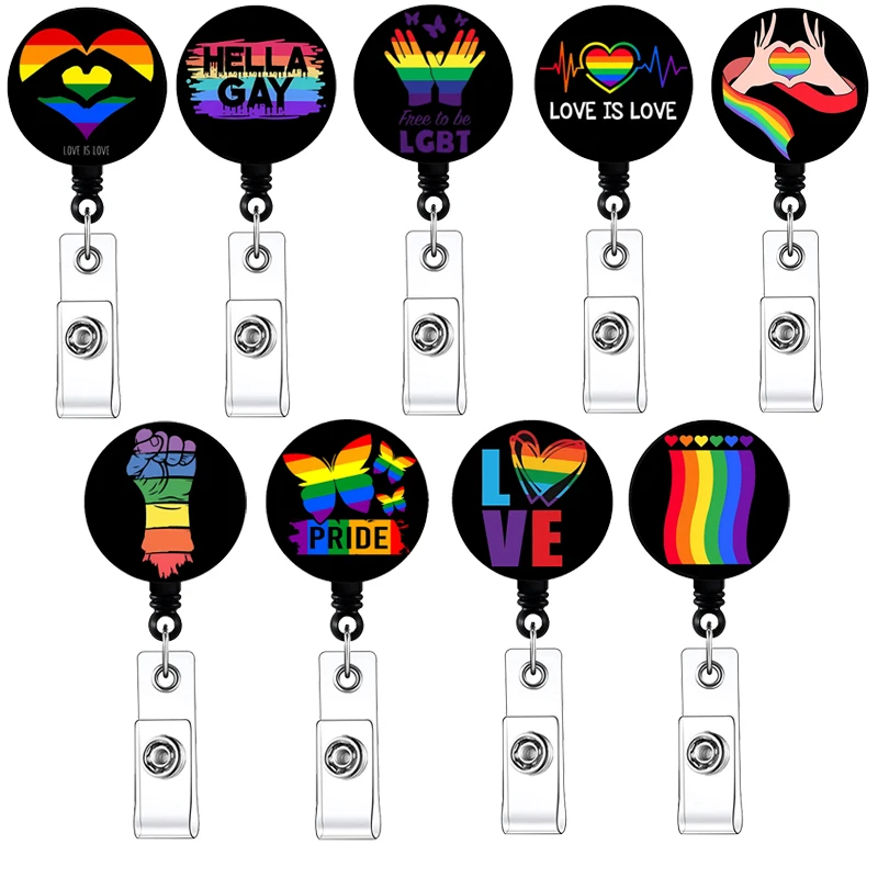 A2363 Arco-Íris Dos Desenhos Animados Gay LGBT Emblema Carretel Retrátil ID Lanyard Nome Tag Cartão Crachá Titular Clipe Médico Enfermeira Escritório Suprimentos