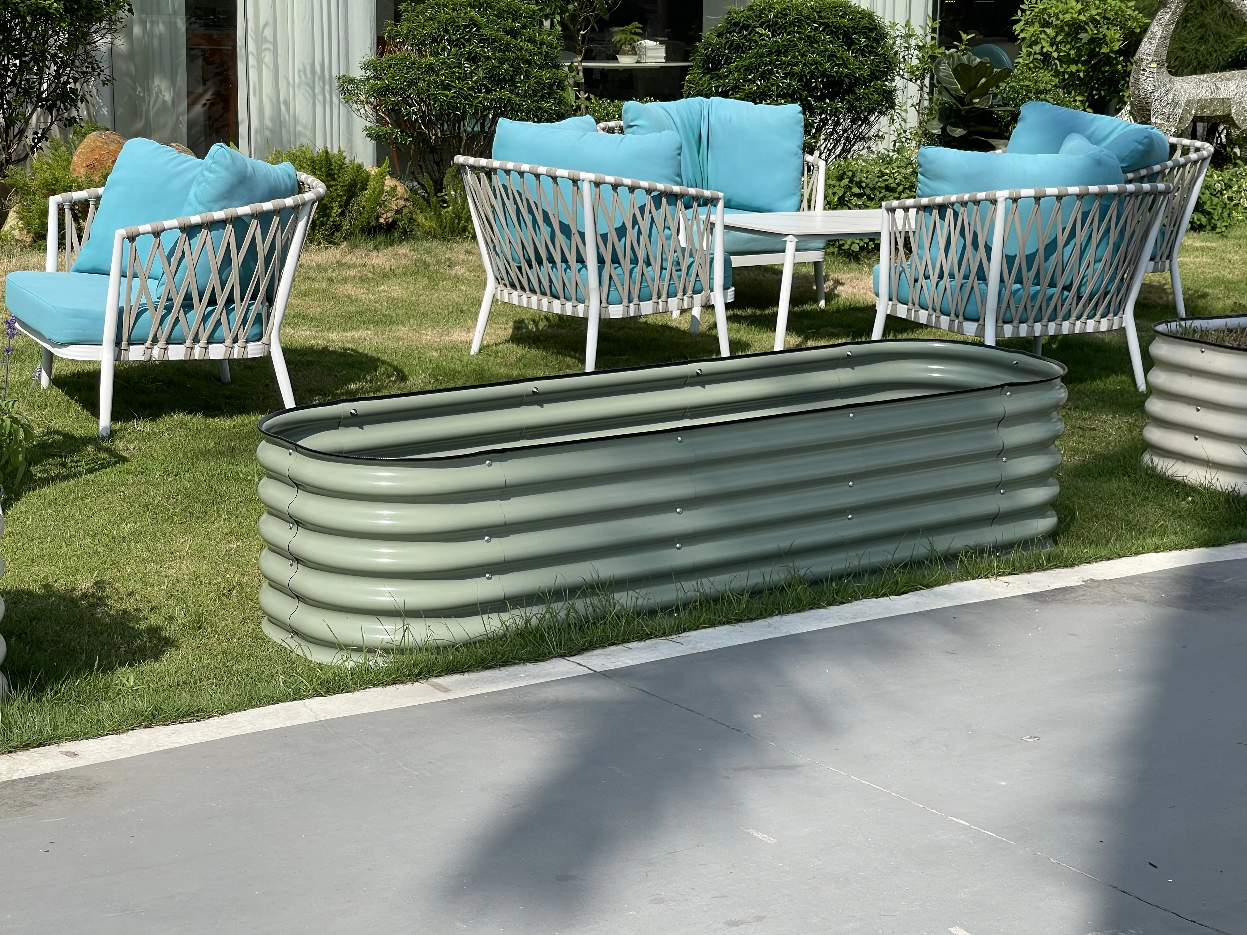 クラシックな亜鉛メッキの高床式屋外ガーデニングキット、粉体塗装されたスチール製プランターポット、家庭菜園の装飾用