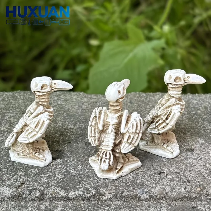 3pcs Skull Crow Miniature Model Halloween Resin Statue Dollhouse Home/Garden Scene Ornament Photography Prop Horror Atmosphere