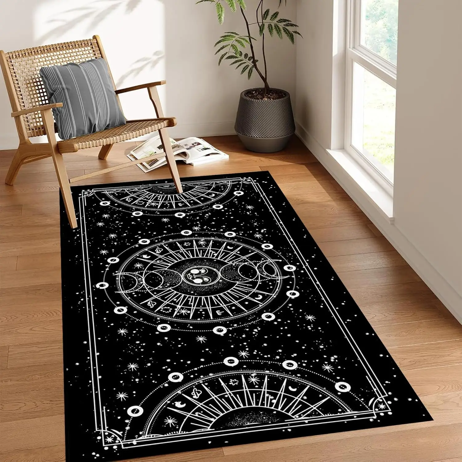 Sun and Moon Rug Boho Celestial Area Rugs for Bedroom Dorm Living Room Bohemian Occult Crescent Solar Stars Galaxy Floor Mat Pad