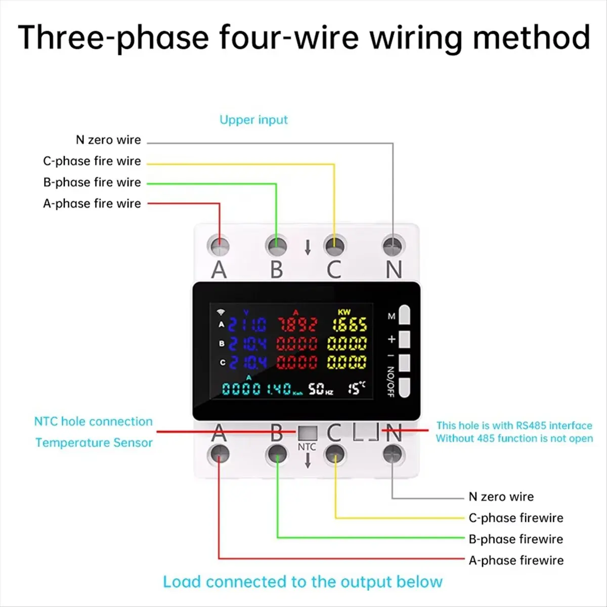 Tuya WIFI Intelligent HD Color Screen Three Phase 4Wire Rail Current Voltage Meter Electricity Power Energy Meter