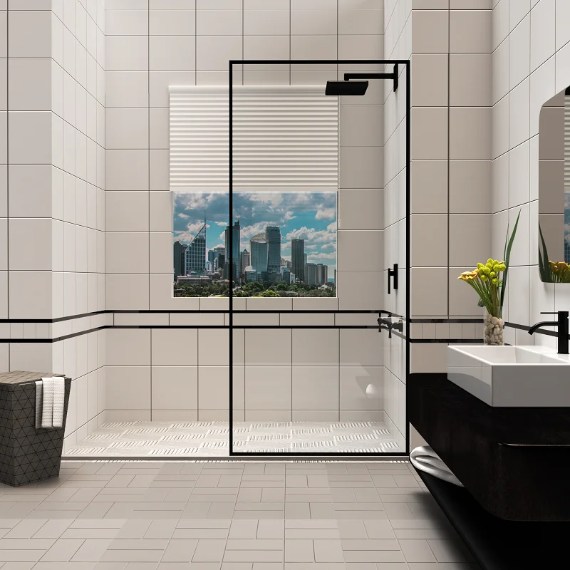 Matt Black Frame Fixed Shower Screen 10mm Tempered Glass 711*1728mm Walk in Shower Door