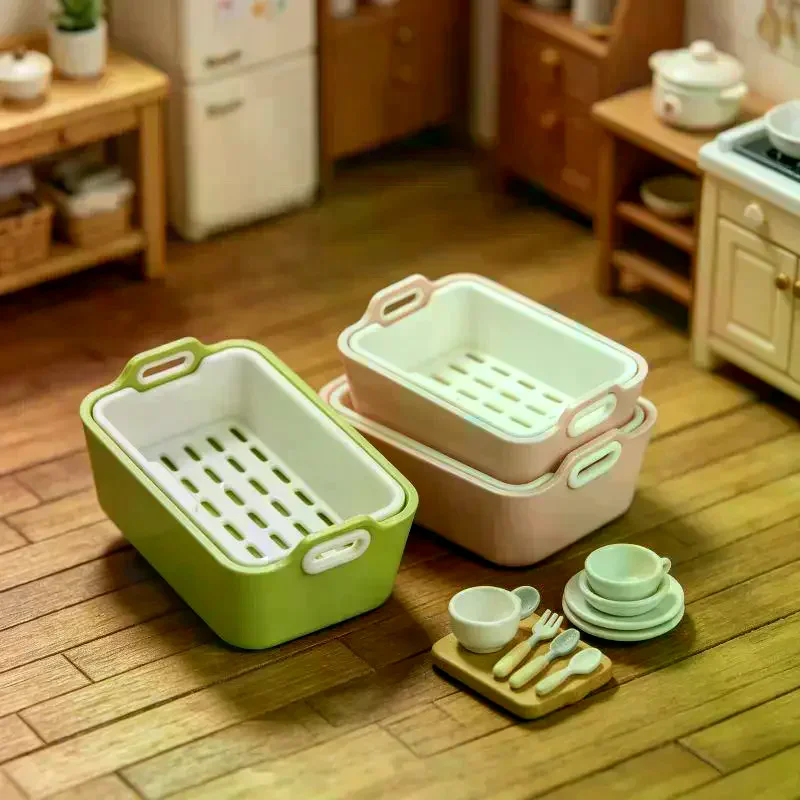 /GJ/1 Set 1:12 Scale Dollhouse Sink Organizer With Removable Tray Miniature Kitchen Drain Basket For Mini Kitchen Decor