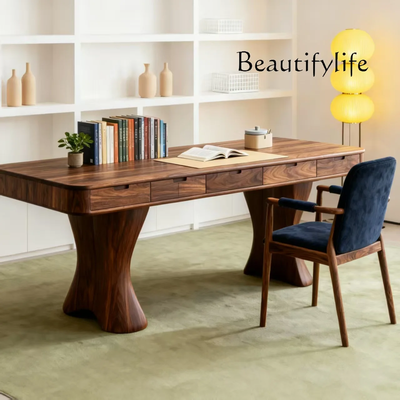 

Minimalist light luxury household desk solid wood table and chair book table Italian high-end solid wood kung fu tea table