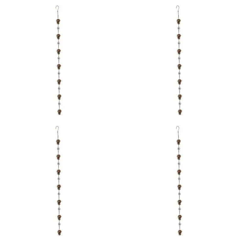 

2025 Trend 4X Pine Cone Shaped Rain Chain, Ancient Graffiti Pine Cone Decorative Hanging Chain, Metal Iron Bells