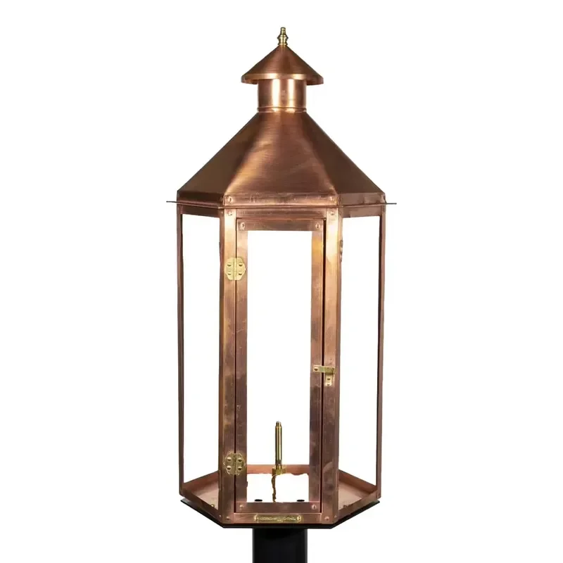 Vintage Hexagonal Copper Glass Wall Lantern for Outdoor Wall Sconce Clear Glass Exterior Porch Entryway Wall Light