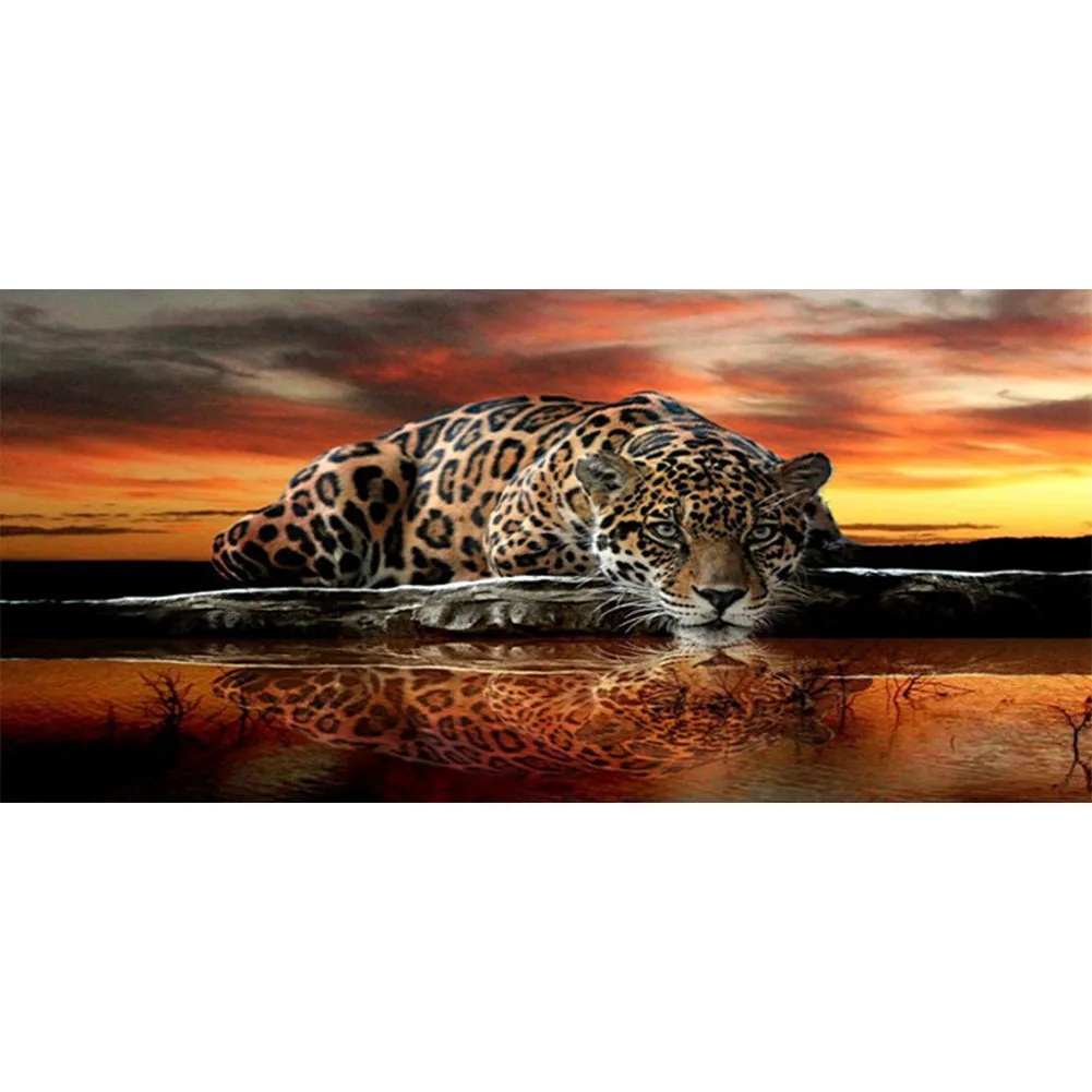 طقم طلاء ماسي مستدير للحفر الكامل من Tiger 5D لديكور جدران المنزل مقاس 90 × 45 سم