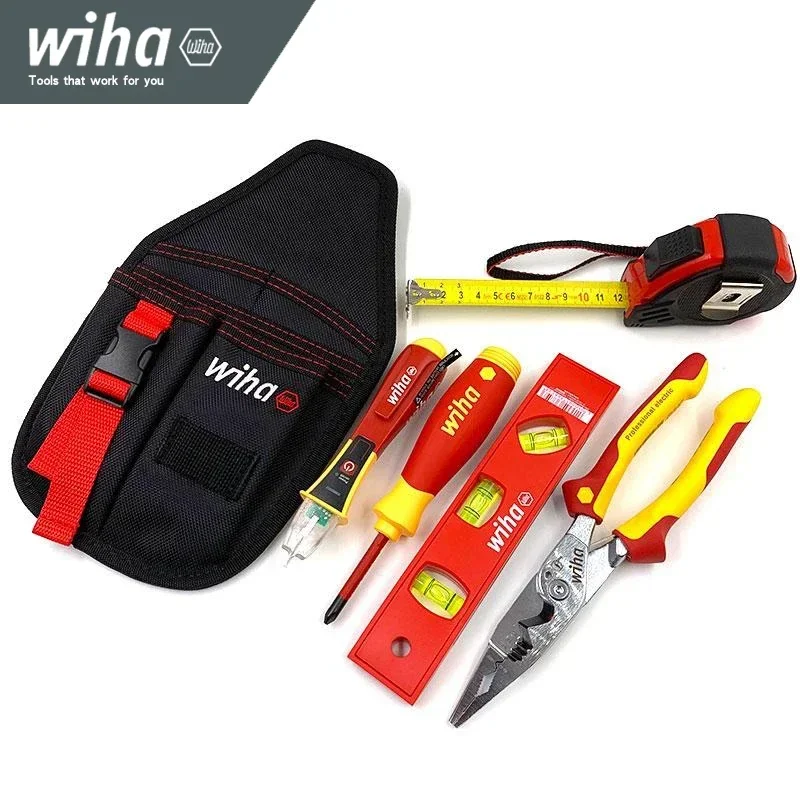 Wiha 6-in-1 Tool Kit Belt Pouch Insulated Pliers Inductive Stylus Insulated Screwdriver Tape Measure Horizontal Ruler 90028C