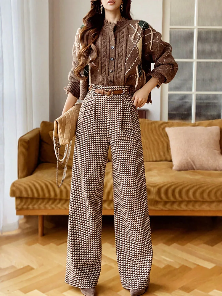 DABUWAWA Tienda Vestidos Elegantes Para Mujeres Wide Leg Pants Empire Legging American Retro Bird Lattice Trousers Y2K DA1CLP004