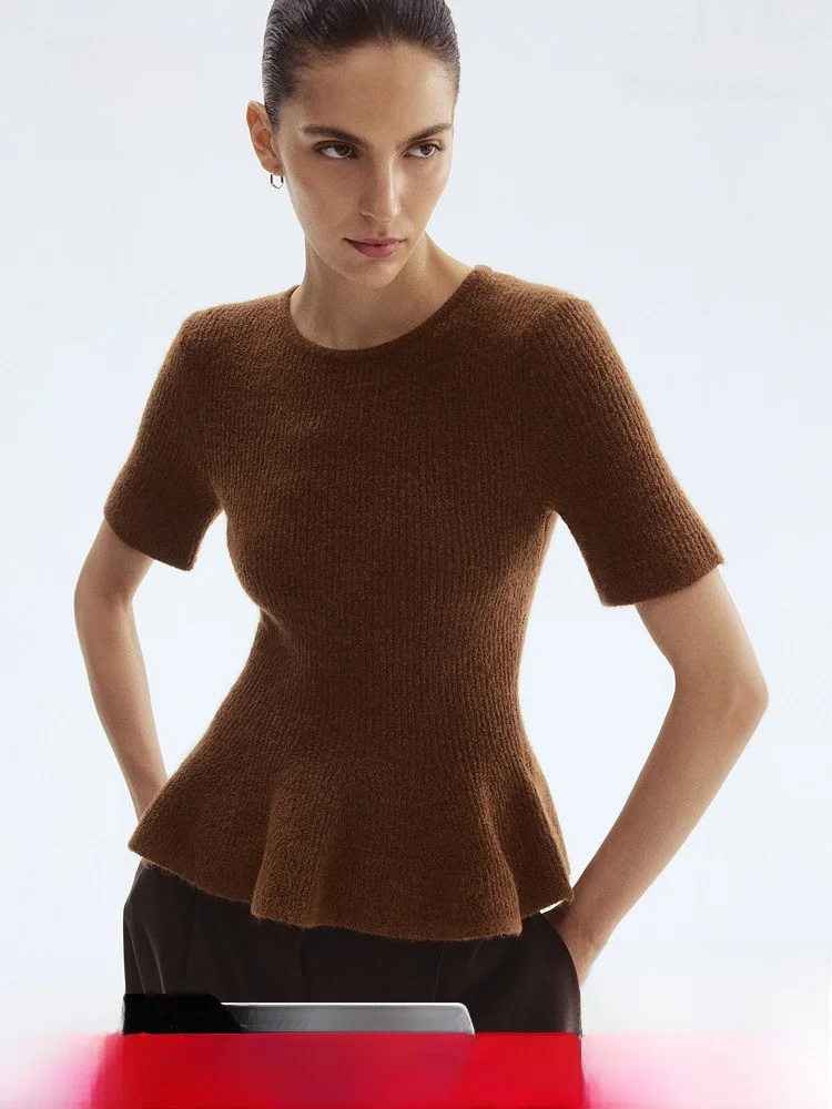 

H&M Женский вязаный свитер круглый Ne Декоративный подол ort Sve Casual Sle Обычный тонкий волокно из смеси полиэстера