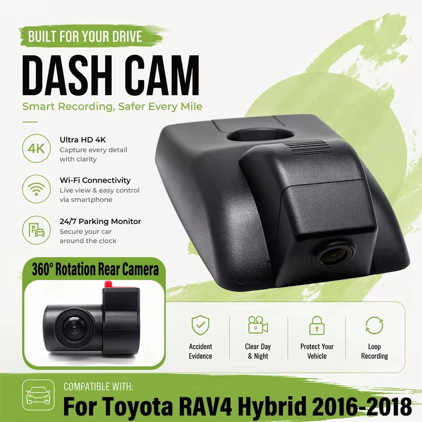 Dedicated DashCam For Toyota RAV4 Hybrid 2016 2017 2018 4K UHD 2160p Car DVR Plug and play Dash Cam Wifi Camera Video Wireless