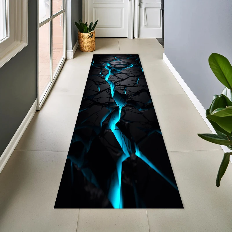 Crack Blue Light Pattern Long Strip Corridor Carpet Home Decor Non-slip Floor Mat Modern Science Fiction Style Entrance Rug