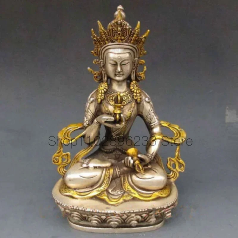 

Vintage Tibet Silver Copper Gilt Tibetan Buddhism Statue -- White Tara Buddha
