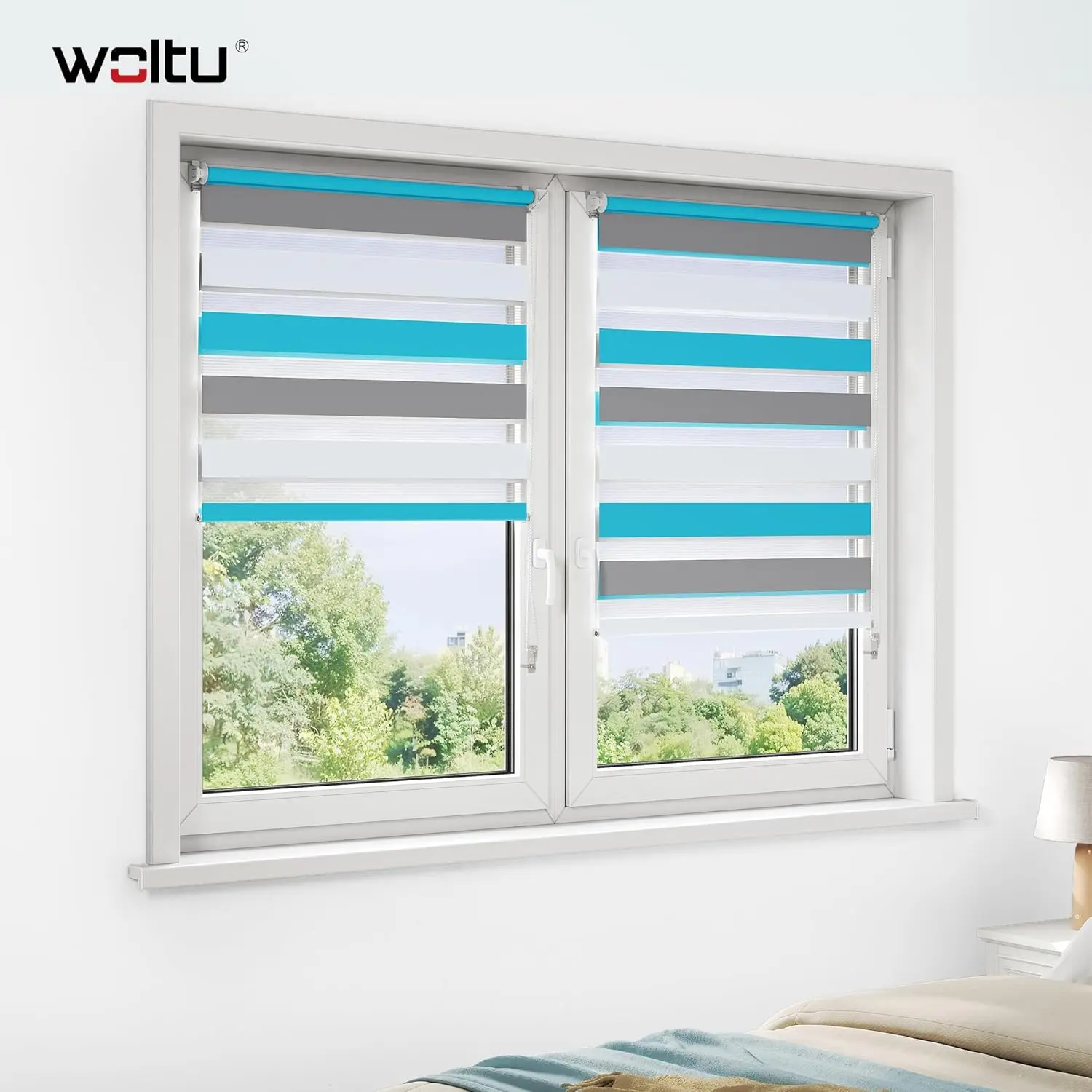 WOLTU Fenster-Rollos, Zebra-Rollos, große staubdichte Abdeckung, lichtdurchlässige, schattiernde Tag-Nacht-Rollos für Wohnzimmer, Schlafzimmer, Zuhause