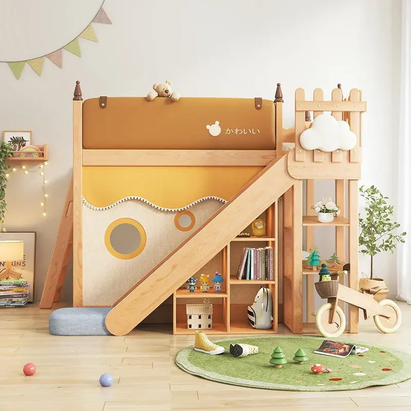 Rubik's Cube bunk  solid wood children's high and low slide bed, tree house, semi-high bed, girls' tent