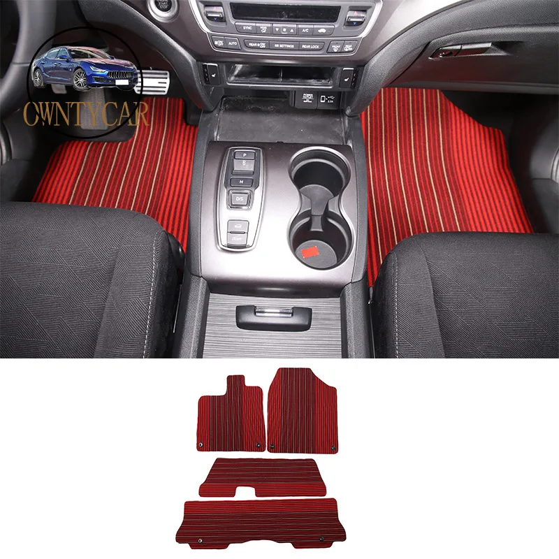 For Honda Pilot 2015-2022 TPE Rubber Red Car Front Back Row Floor Mats Carpets Custom Protector Cover Car Accessories