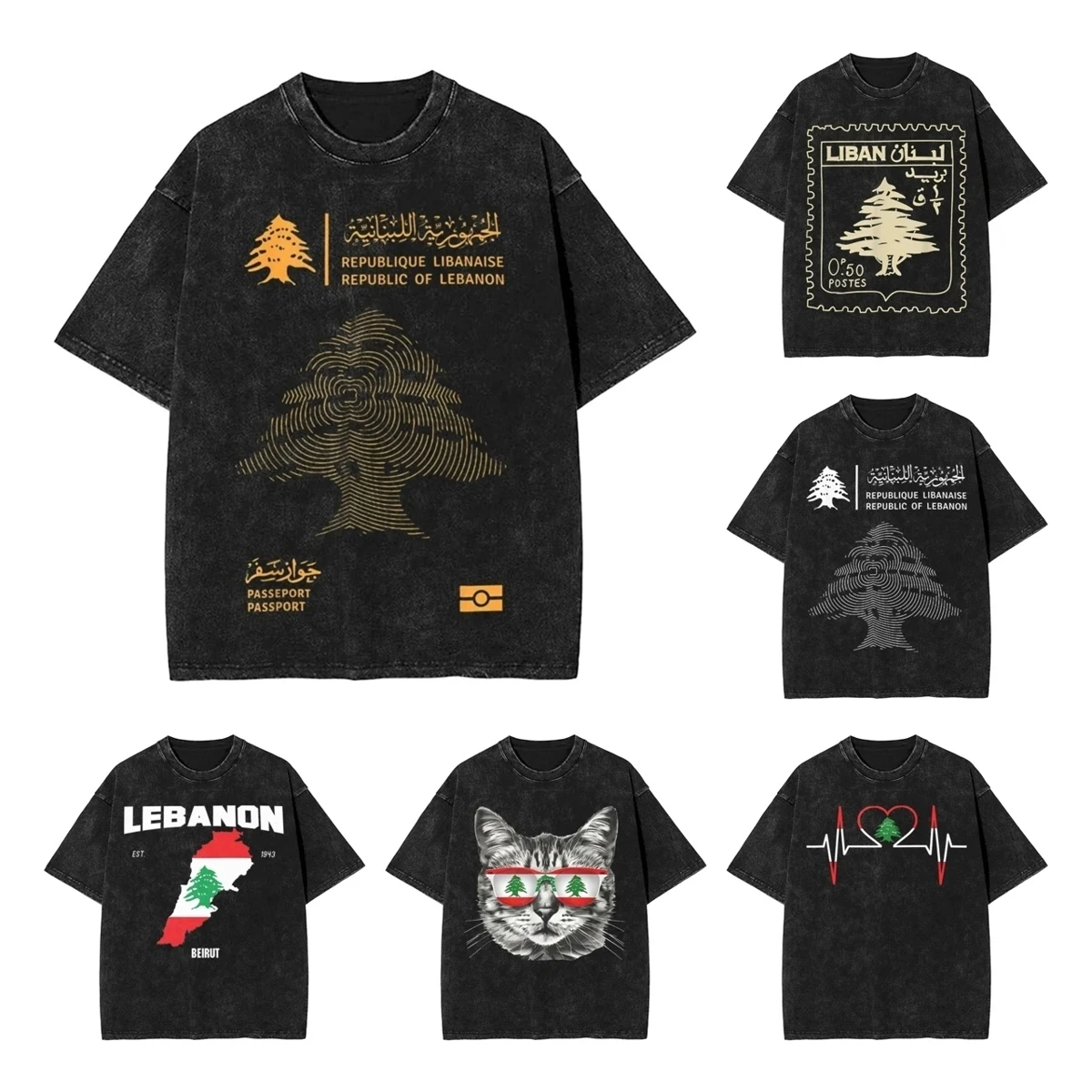 Lebanese Lebanon Passport Flag Washed T Shirt Streetwear Hip Hop Novelty T-Shirts Tees for Men Women Cotton Oversize Summer