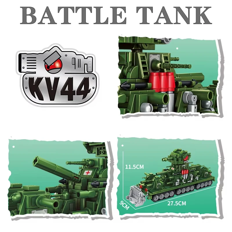 Tank World-Juego de bloques de construcción en miniatura de dibujos animados, KV44, Carl Monster Tank y Ultimate Leviathan, vehículo blindado militar, ladrillo de guerra