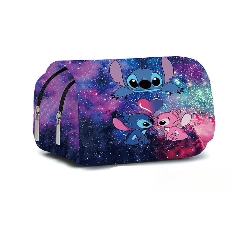 MINISO Stitch Double Layer Pencil Bag 3D Printing Cartoon Primary Student School Supplies Kawaii Anime Writing Case Kids Gifts