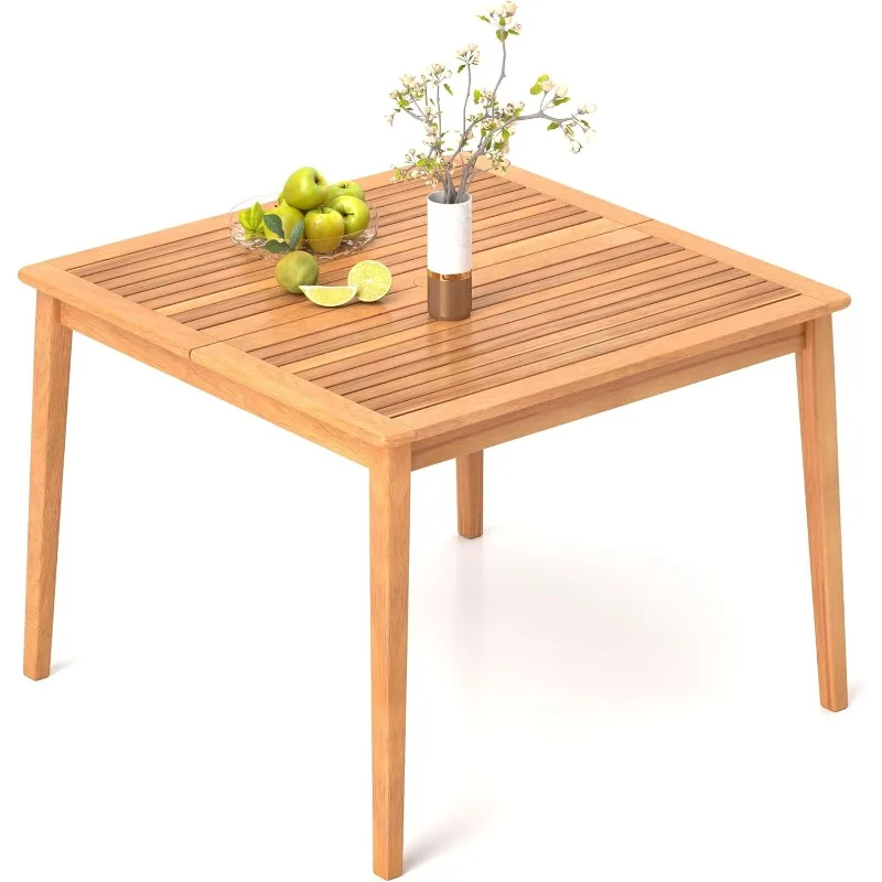 

Wooden Outdoor Dining Table for 4-40" Square Acacia Wood Slatted Patio Table w/Umbrella Hole, Indoor Outdoor Bistro Table