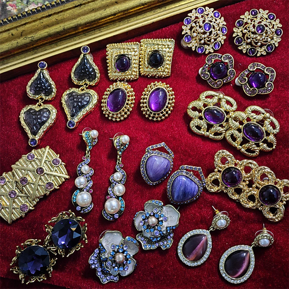 

Vintage Temperament copper 18K gold platings Purple flowers Ear clip Earrings for women's Girl party gift Jewelry wholesale