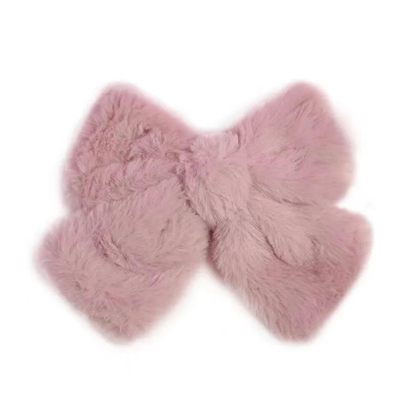 AISHG Winter Cute Plush Bowknot Hairpin Women Korean Simple Solid Color Bow Hair Clips Large Barrette for Girls Hair Accessories