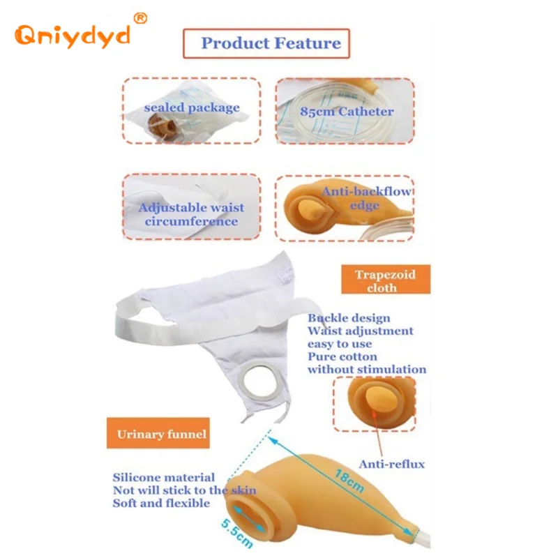 Portable Urinal Collector Soft and Removable With 1000ml Drainage Bag for Male and Female Bedridden Incontinent Patients