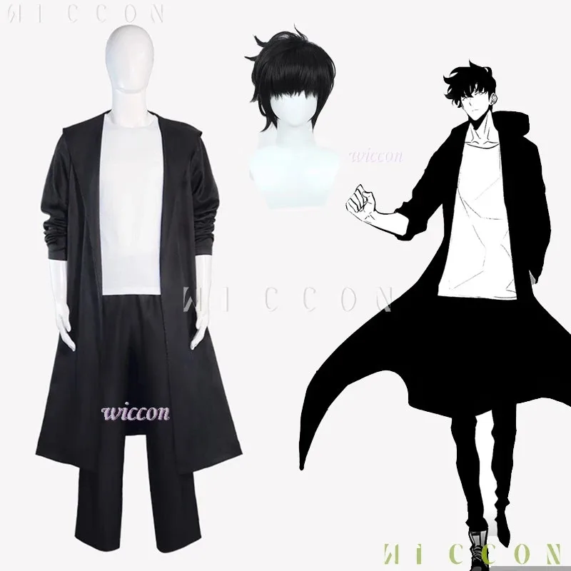 Solo Knight Killer Nivelación Jin-woo Cos Sung Jinwoo Cosplay disfraz peluca Shun Mizushino gabardina Halloween Anime trajes; 3, k8'