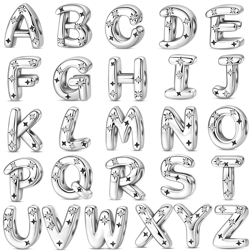 Original S925 versilbert 24 Alphabet A-Z Buchstaben Charms Perlen passen DIY Armband Mode Geburtstag Schmuck Geschenke