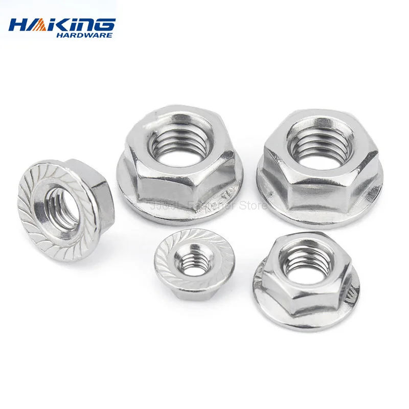 2/25X M3 M4 M5 M6 M8 M10 M12 High Quality Stainless Steel Hexagon Hex Head Serrated Spinlock Flange Nut Locknut Lock Nut DIN6923