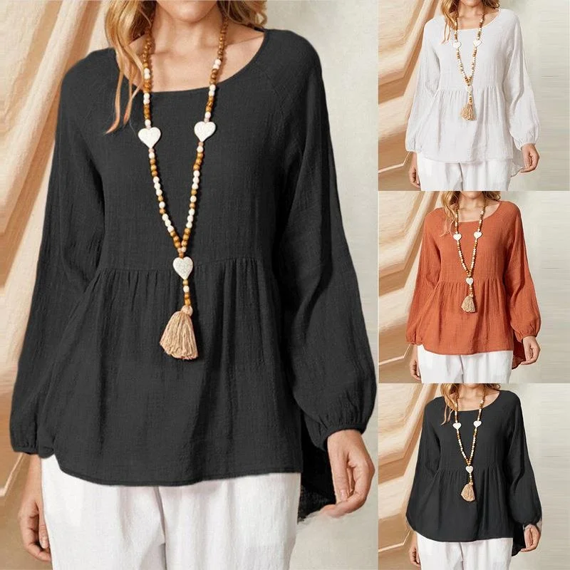 

plus Size Women's Doll irts Vintage Sle Loose Fit Polyester Fabric Seven Sve Long Sve Color irt for Women